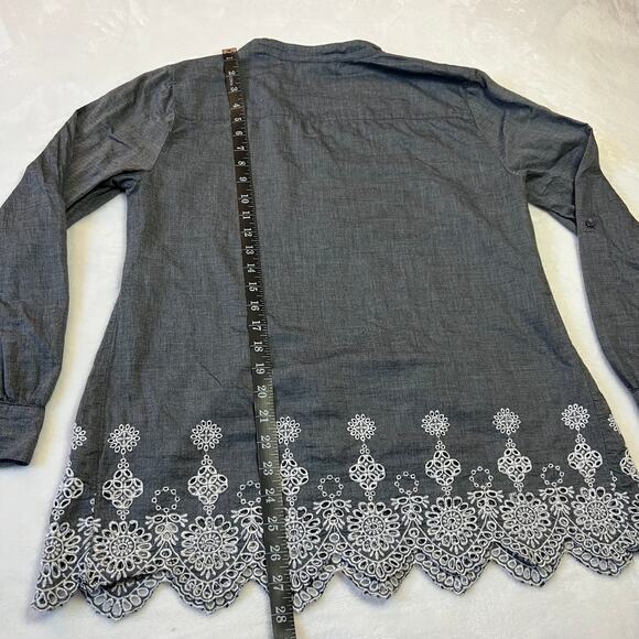 Style & Co. Quarter Button Up Chambray Tunic Top Size S Lightweight Lace Boho - Picture 11 of 11